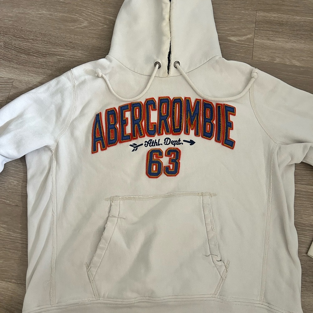 Abercrombie & Fitch Cream Hoodie with Blue Label
